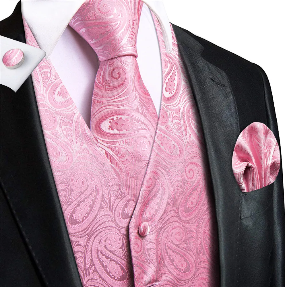 Ties2you Pink Paisley Pattern V-Neck Silk Vest Necktie Set sold by Ties2You product image thumbnail 3