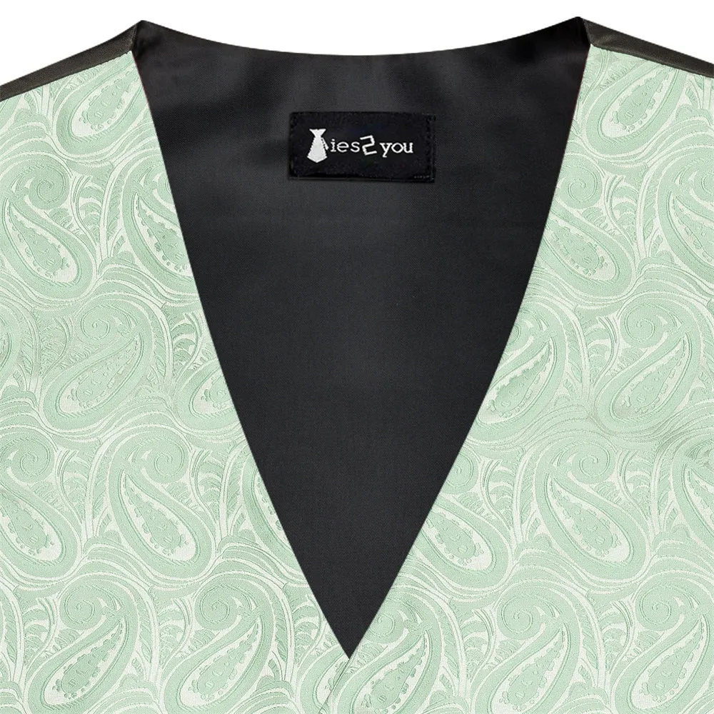 Ties2you Light Green Paisley Pattern V-Neck Silk Vest Necktie Set sold by Ties2You product image thumbnail 5