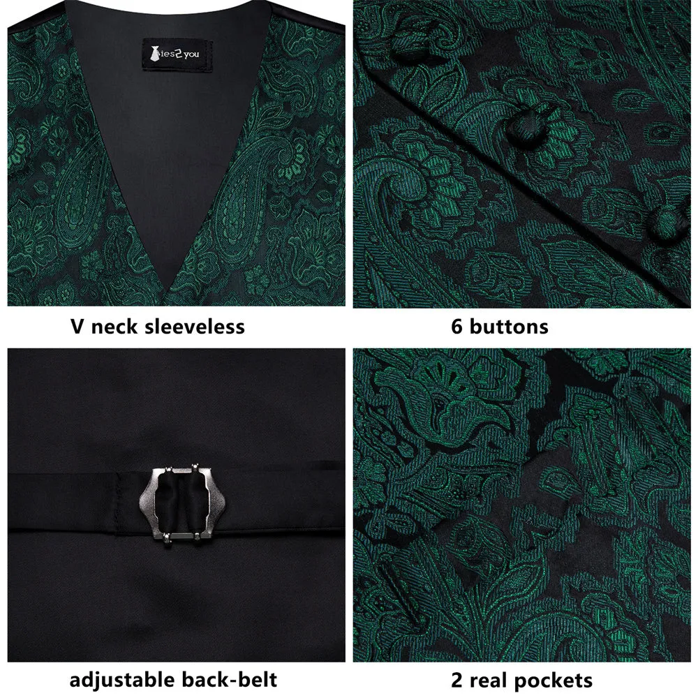 Ties2you Dark Green Paisley Pattern V-Neck Silk Vest Necktie Set sold by Ties2You product image thumbnail 4