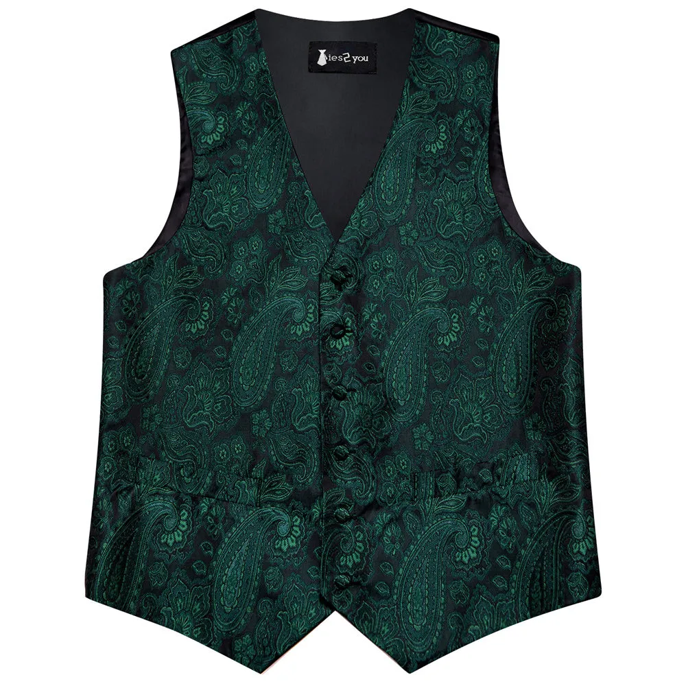 Ties2you Dark Green Paisley Pattern V-Neck Silk Vest Necktie Set sold by Ties2You product image thumbnail 5