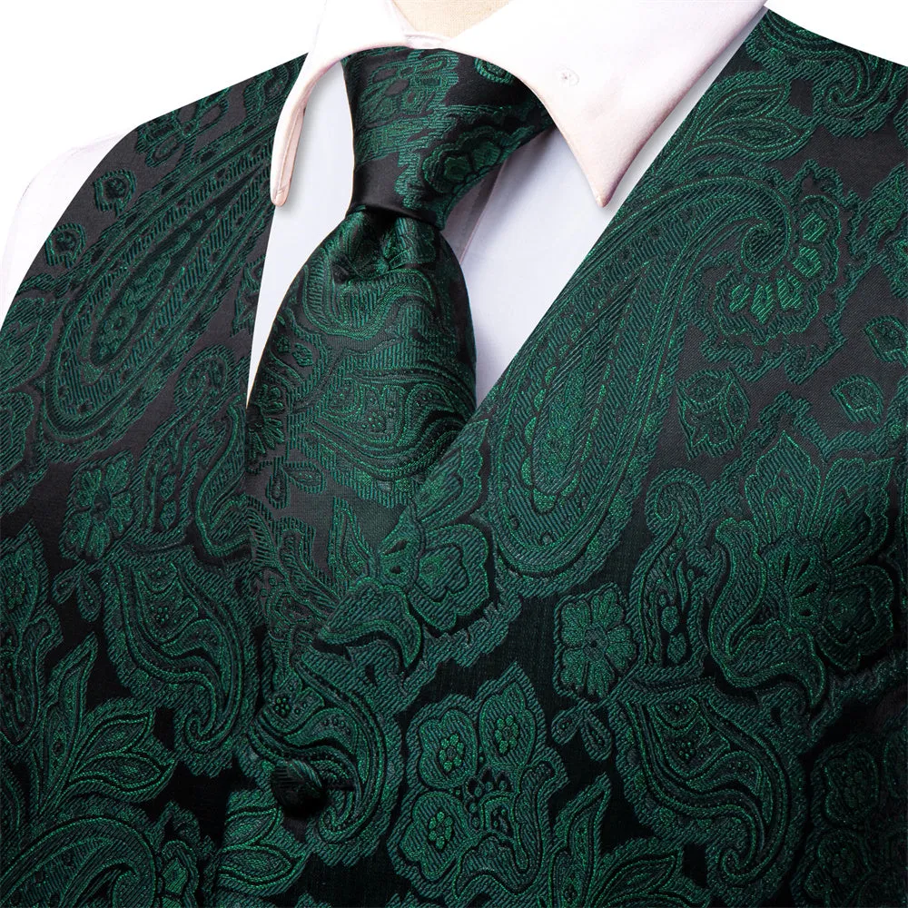 Ties2you Dark Green Paisley Pattern V-Neck Silk Vest Necktie Set sold by Ties2You product image thumbnail 3