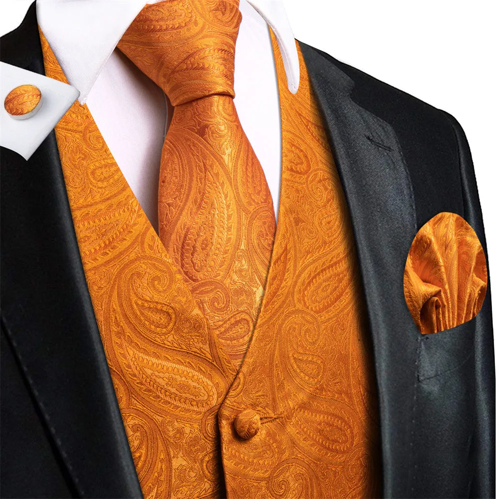 Ties2you Orange Paisley Pattern V-Neck Silk Vest Necktie Set sold by Ties2You product image thumbnail 2