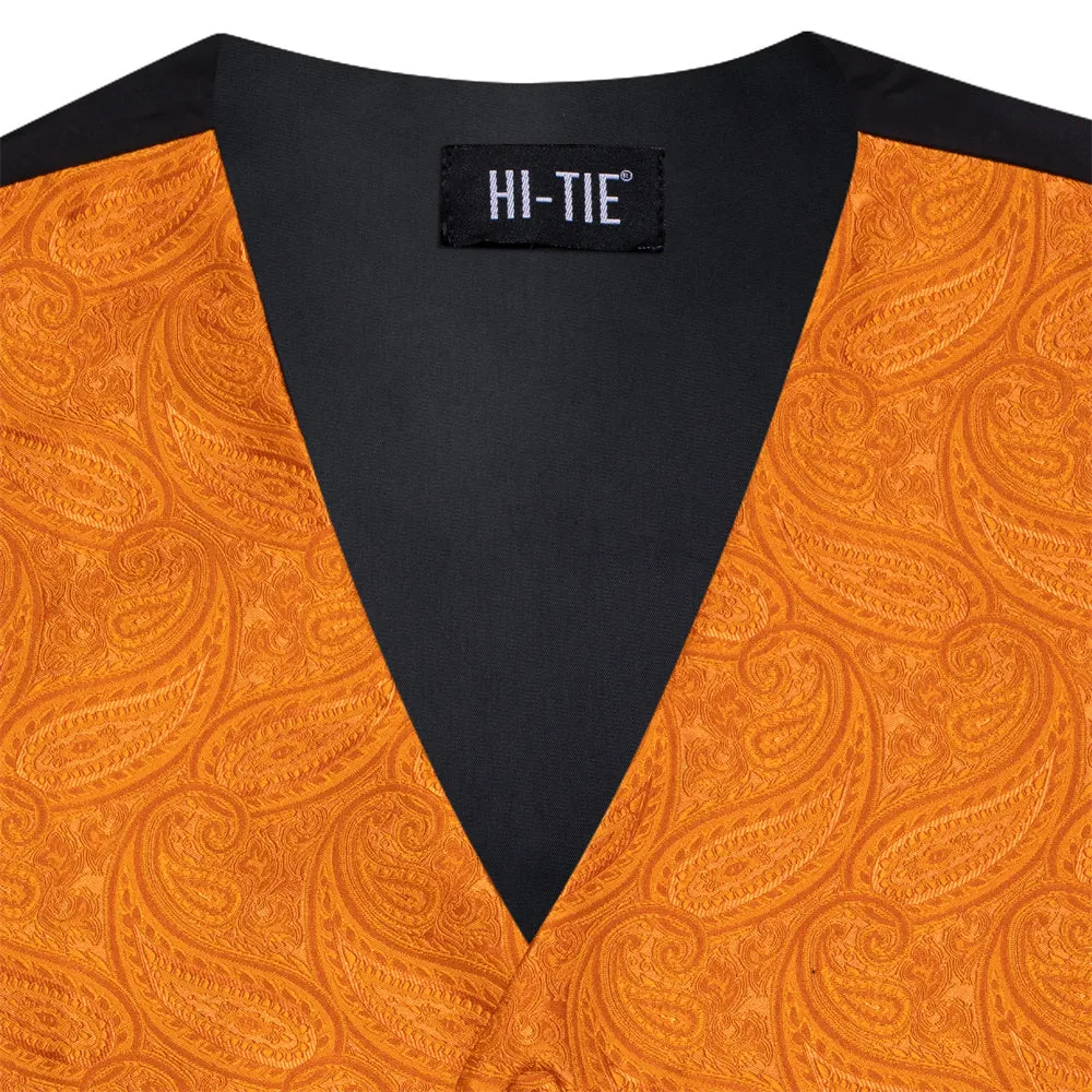 Ties2you Orange Paisley Pattern V-Neck Silk Vest Necktie Set sold by Ties2You product image thumbnail 5