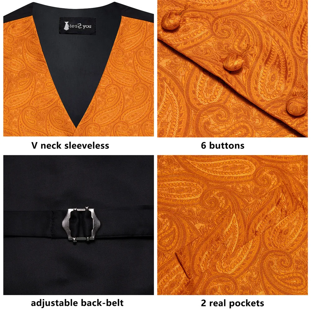 Ties2you Orange Paisley Pattern V-Neck Silk Vest Necktie Set sold by Ties2You product image thumbnail 4