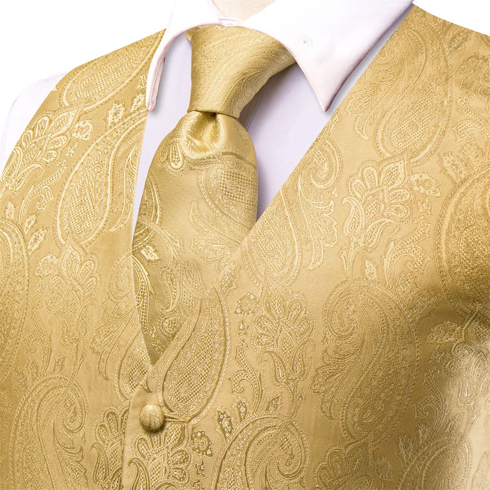 Ties2you Golden Paisley Pattern V-Neck Silk Vest Necktie Set sold by Ties2You product image thumbnail 3