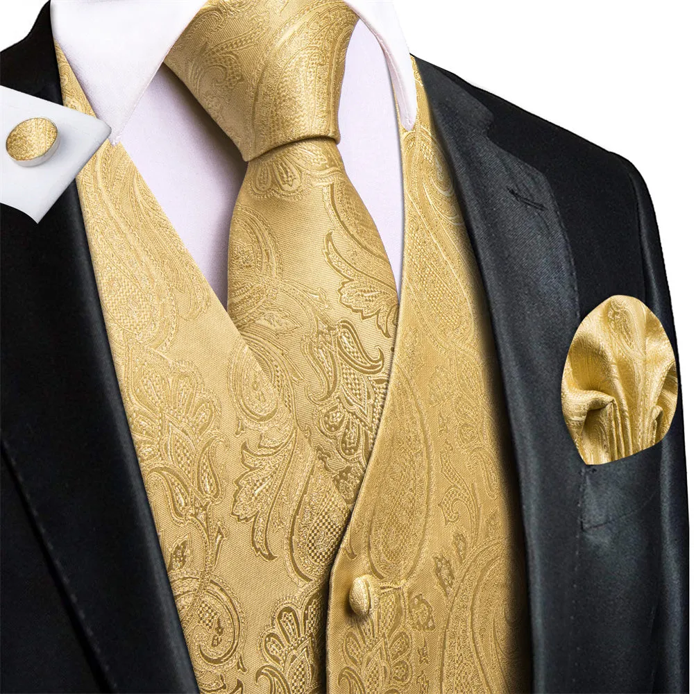 Ties2you Golden Paisley Pattern V-Neck Silk Vest Necktie Set sold by Ties2You product image thumbnail 2