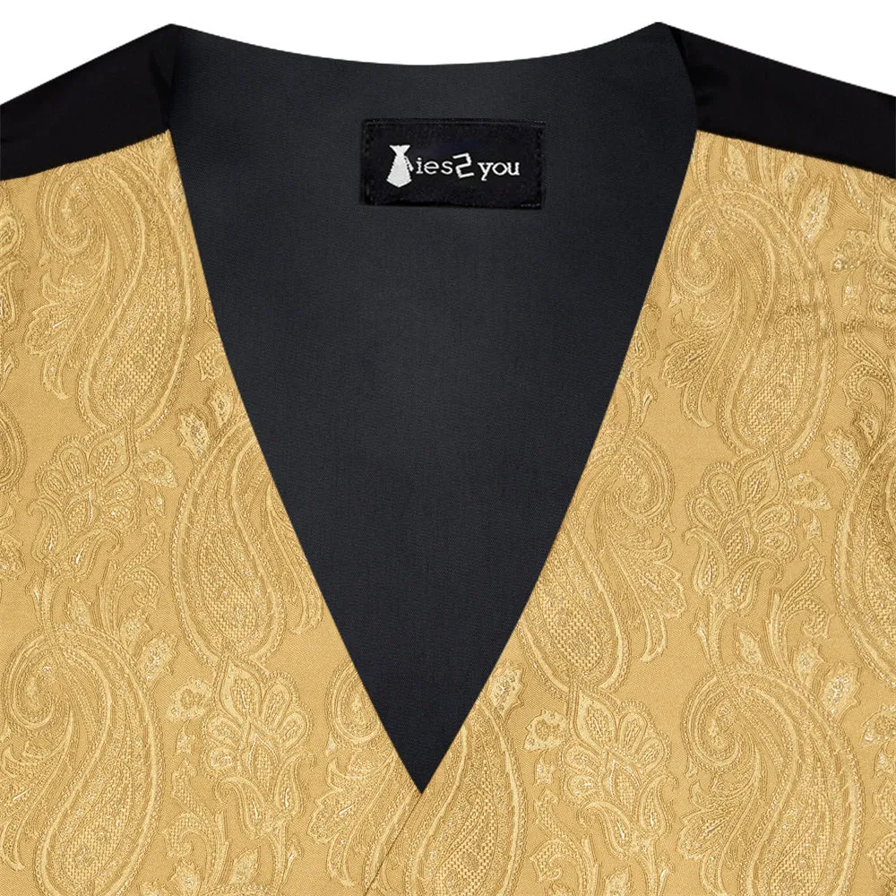 Ties2you Golden Paisley Pattern V-Neck Silk Vest Necktie Set sold by Ties2You product image thumbnail 5