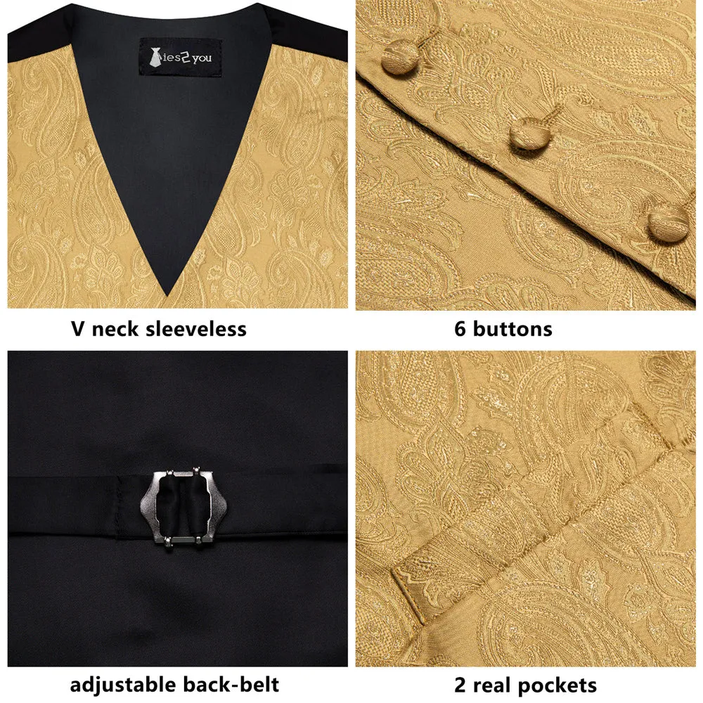 Ties2you Golden Paisley Pattern V-Neck Silk Vest Necktie Set sold by Ties2You product image thumbnail 4
