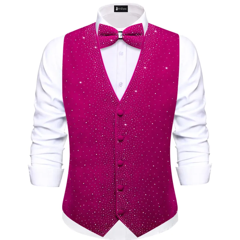Tie2you Ruby Red Rhinestone Solid Velvet V-Neck Mens Vest Bowtie Set sold by Ties2You