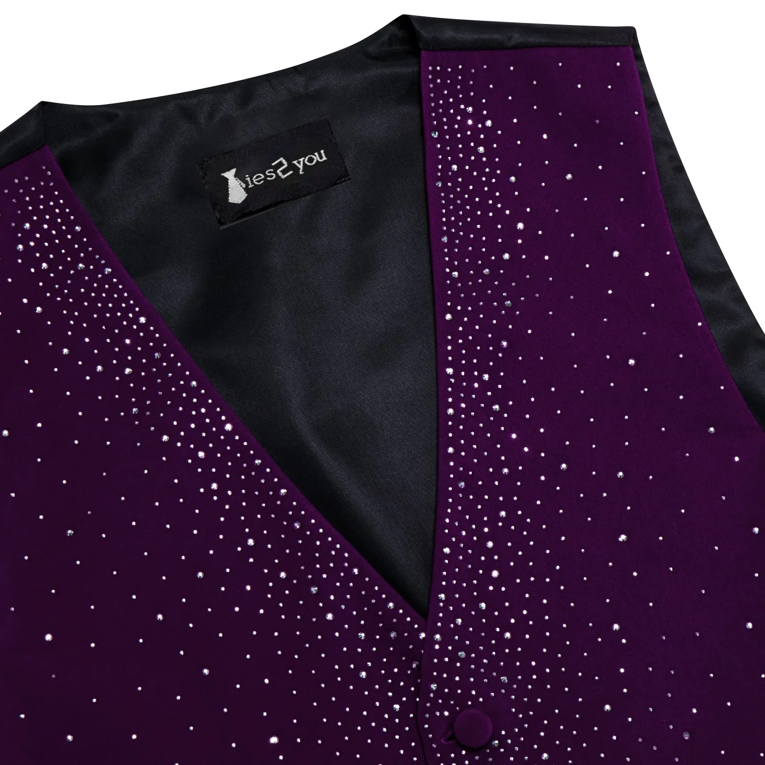 Tie2you Purple Rhinestone Solid Velvet V-Neck Mens Vest Bowtie Set sold by Ties2You product image thumbnail 5