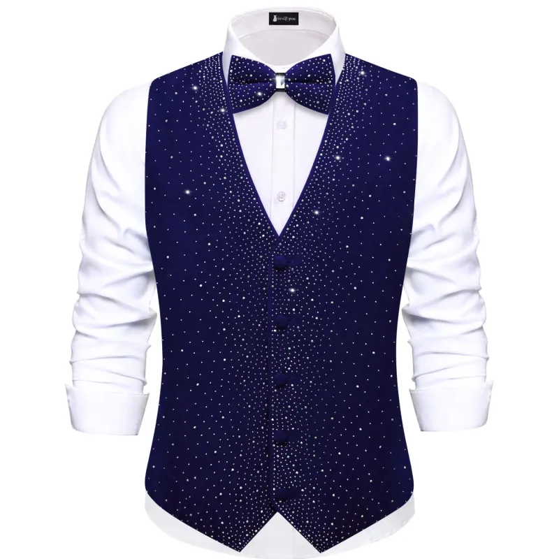 Tie2you Blue Rhinestone Solid Velvet V-Neck Mens Vest Bowtie Set sold by Ties2You