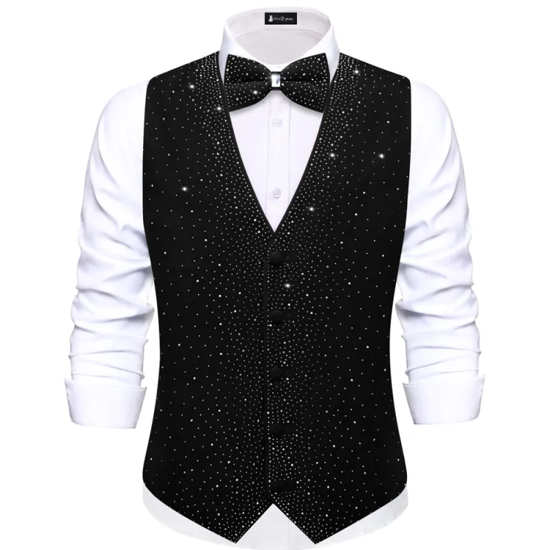 Ties2you Rhinestone Black Dress Vest Mens Solid Velvet V-Neck Suit Vest Bowtie Set sold by Ties2You
