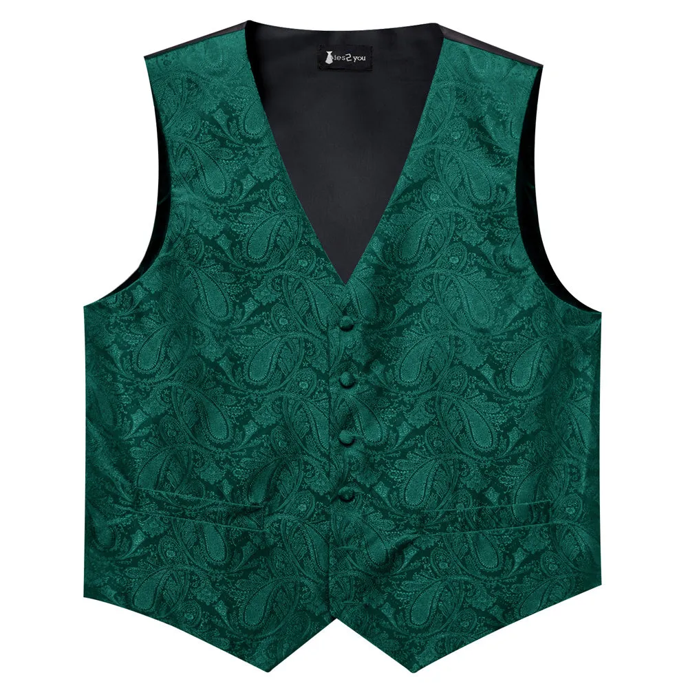 Ties2you Dark Green Paisley Pattern V-Neck Silk Vest Necktie Set sold by Ties2You product image thumbnail 5