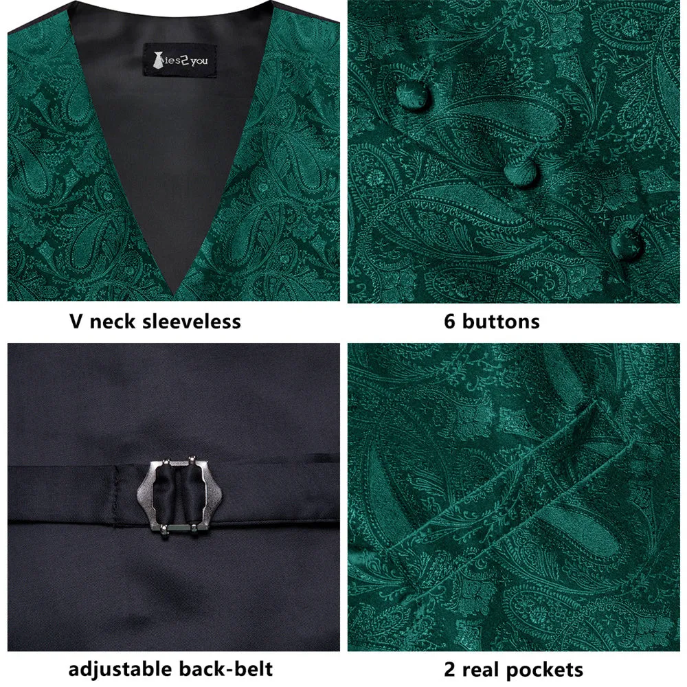 Ties2you Dark Green Paisley Pattern V-Neck Silk Vest Necktie Set sold by Ties2You product image thumbnail 3