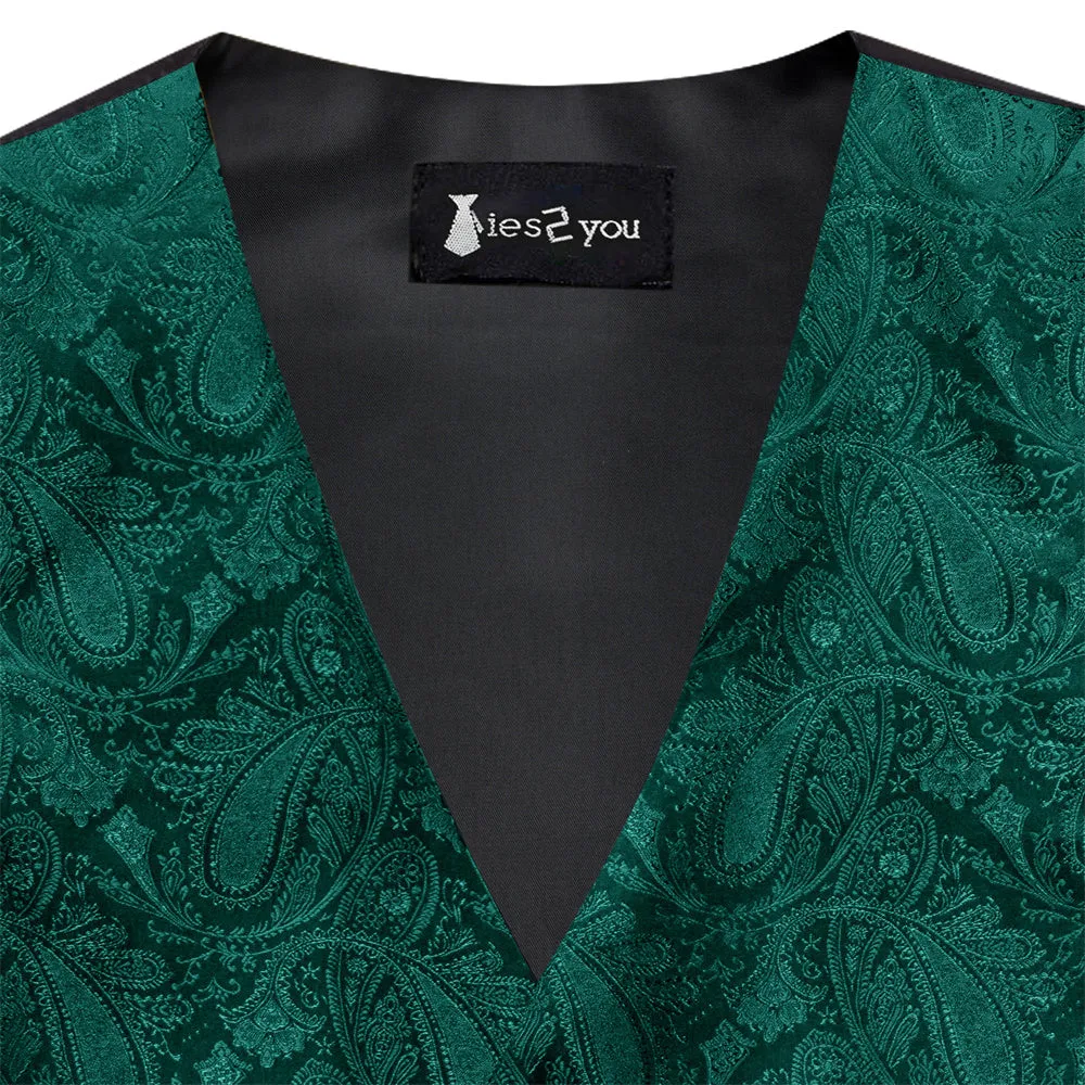 Ties2you Dark Green Paisley Pattern V-Neck Silk Vest Necktie Set sold by Ties2You product image thumbnail 4