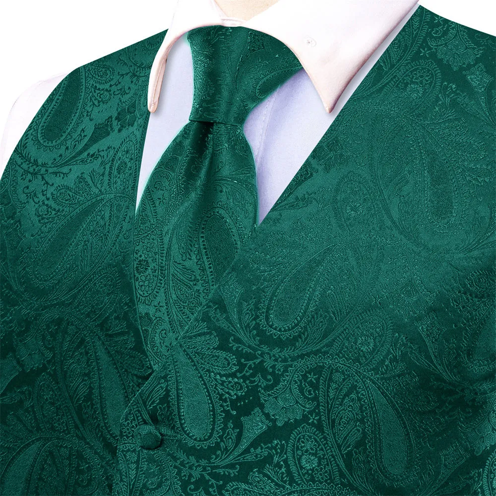 Ties2you Dark Green Paisley Pattern V-Neck Silk Vest Necktie Set sold by Ties2You product image thumbnail 2