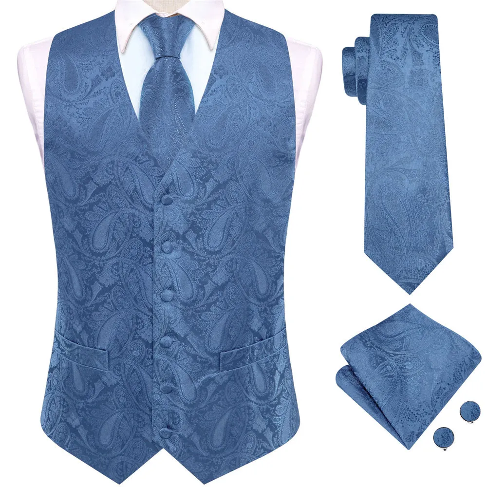 Ties2you Brown Paisley Pattern V-Neck Silk Vest Necktie Set sold by Ties2You product image thumbnail 2
