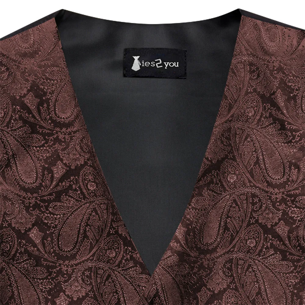 Ties2you Brown Paisley Pattern V-Neck Silk Vest Necktie Set sold by Ties2You product image thumbnail 5