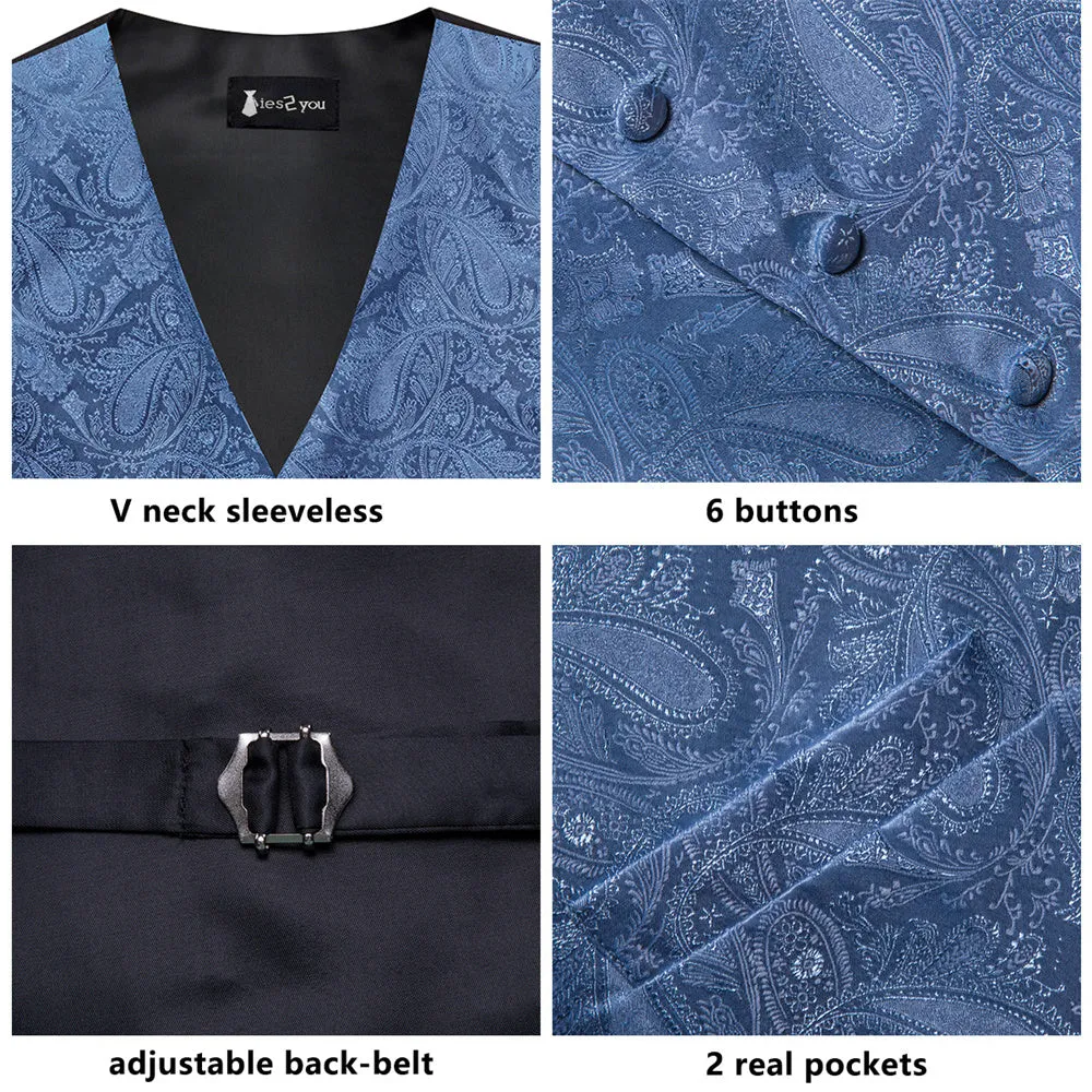 Ties2you Brown Paisley Pattern V-Neck Silk Vest Necktie Set sold by Ties2You product image thumbnail 4