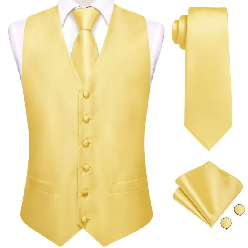 Ties2you Gold Yellow Solid Pattern V-Neck Silk Vest Necktie Set sold by Ties2You