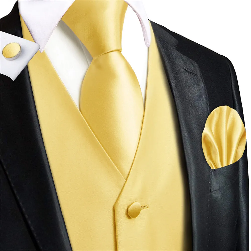 Ties2you Gold Yellow Solid Pattern V-Neck Silk Vest Necktie Set sold by Ties2You product image thumbnail 2