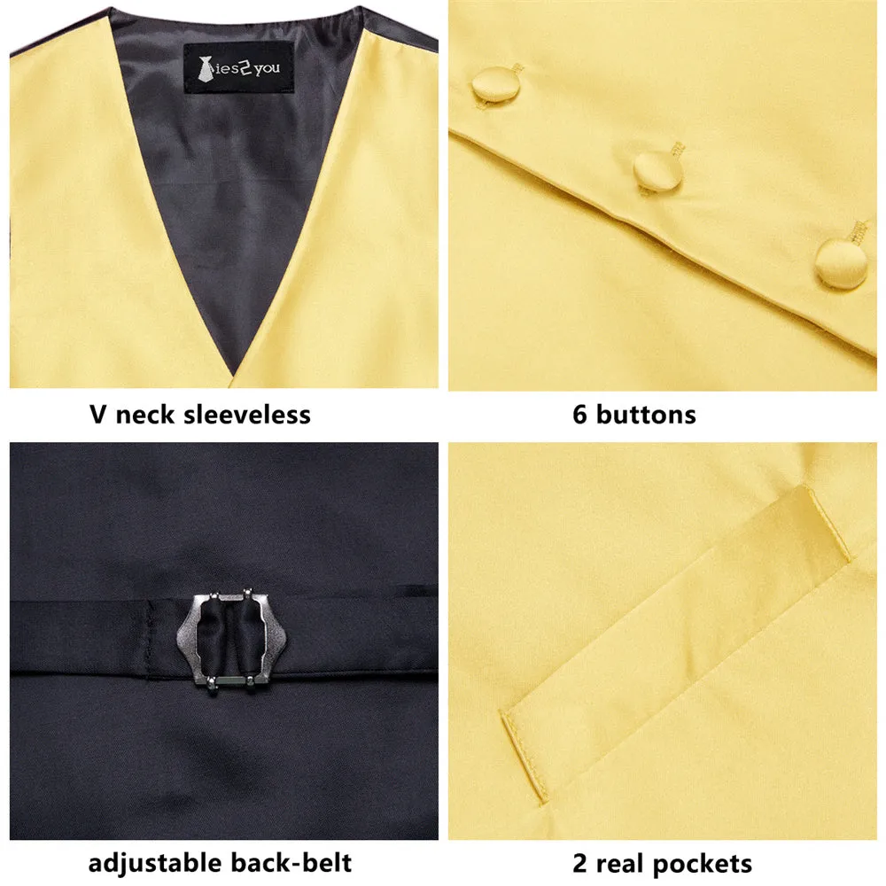 Ties2you Gold Yellow Solid Pattern V-Neck Silk Vest Necktie Set sold by Ties2You product image thumbnail 4