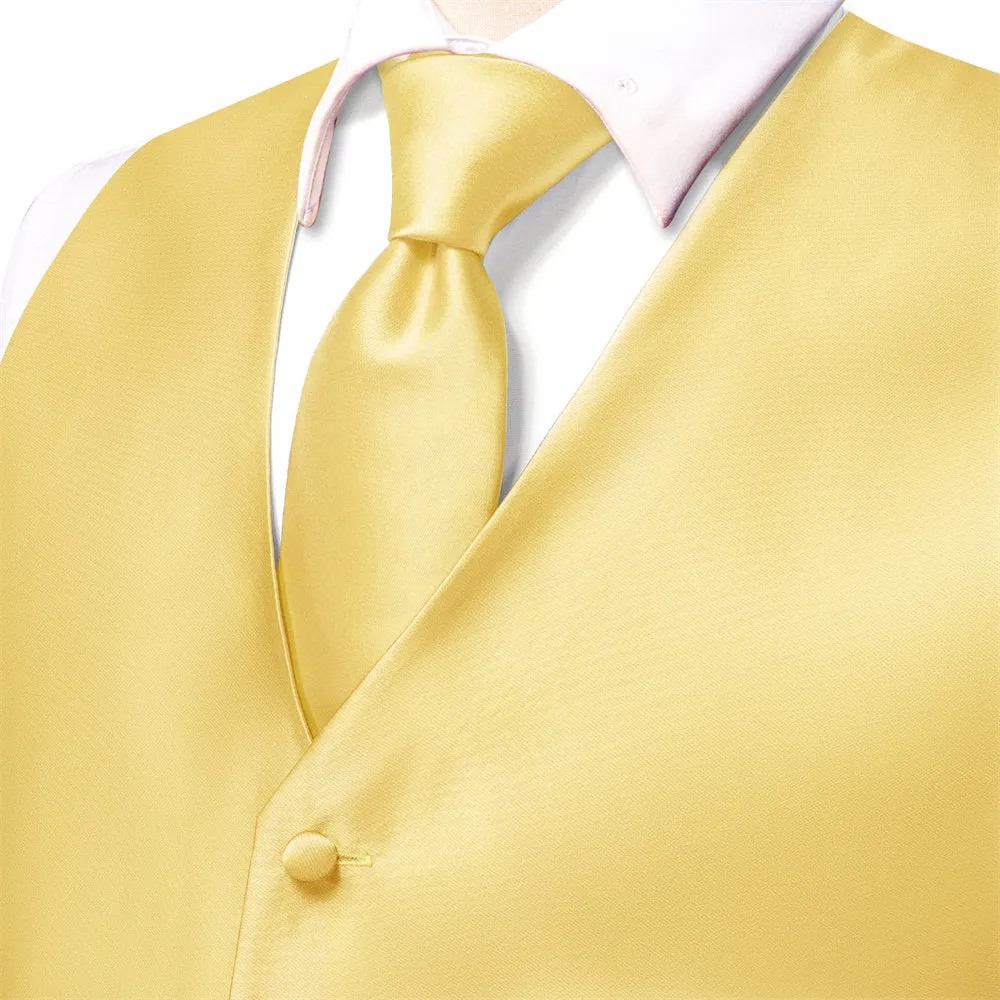 Ties2you Gold Yellow Solid Pattern V-Neck Silk Vest Necktie Set sold by Ties2You product image thumbnail 3