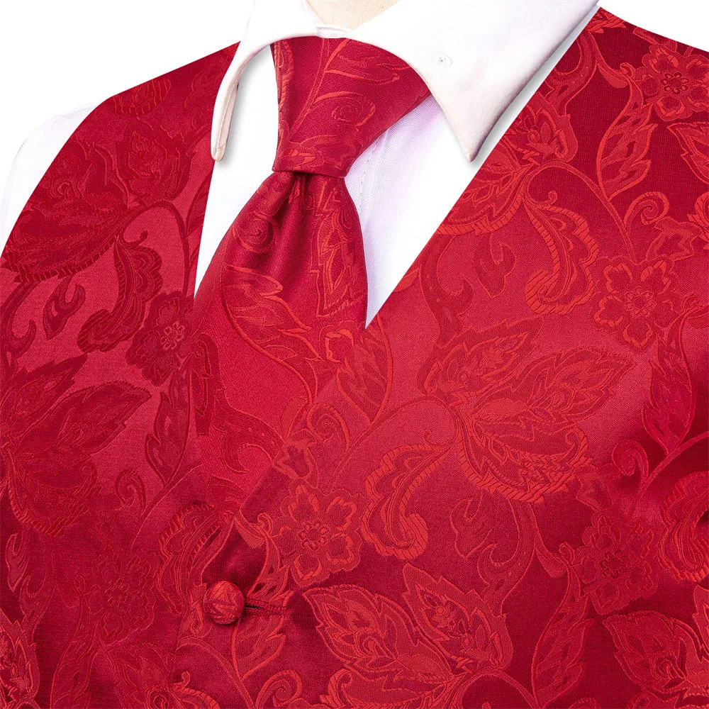 Ties2you Red Floral Pattern V-Neck Silk Vest Necktie Set sold by Ties2You product image thumbnail 3