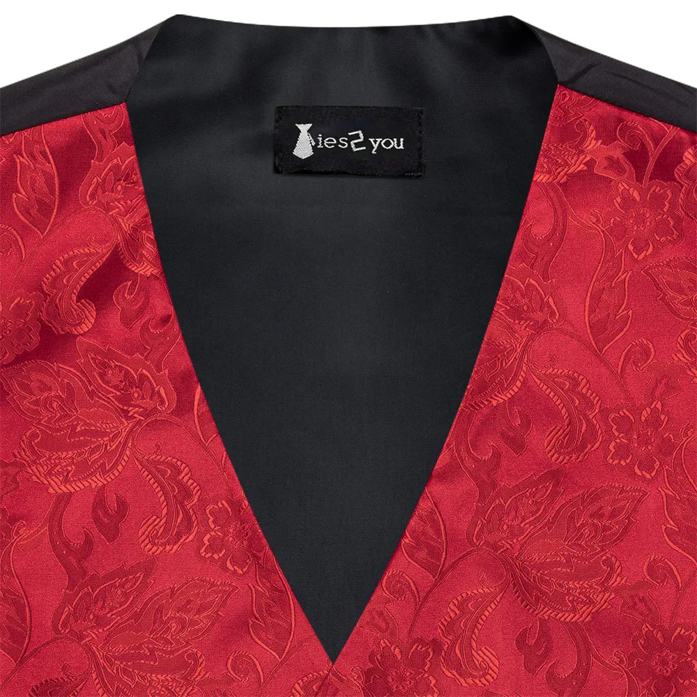 Ties2you Red Floral Pattern V-Neck Silk Vest Necktie Set sold by Ties2You product image thumbnail 5