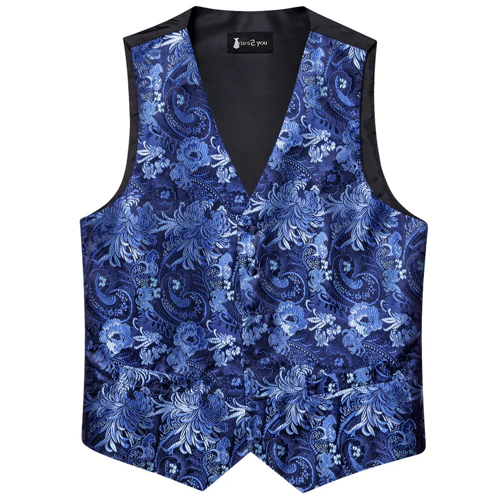 Ties2you Blue Floral Pattern V-Neck Silk Vest Necktie Set sold by Ties2You product image thumbnail 5