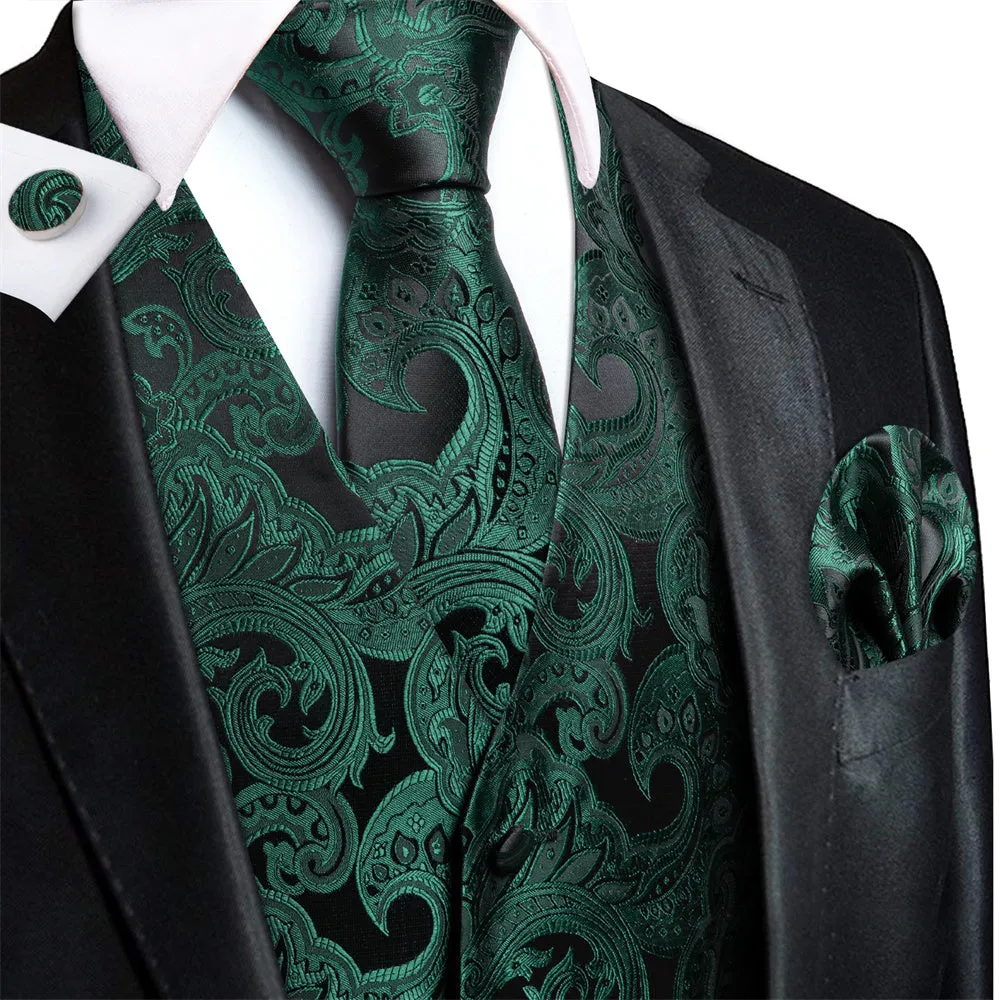 Ties2you Green Paisley Pattern V-Neck Silk Vest Necktie Set sold by Ties2You product image thumbnail 3