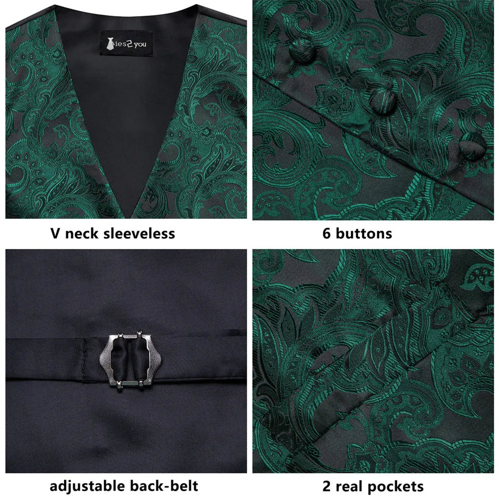 Ties2you Green Paisley Pattern V-Neck Silk Vest Necktie Set sold by Ties2You product image thumbnail 2