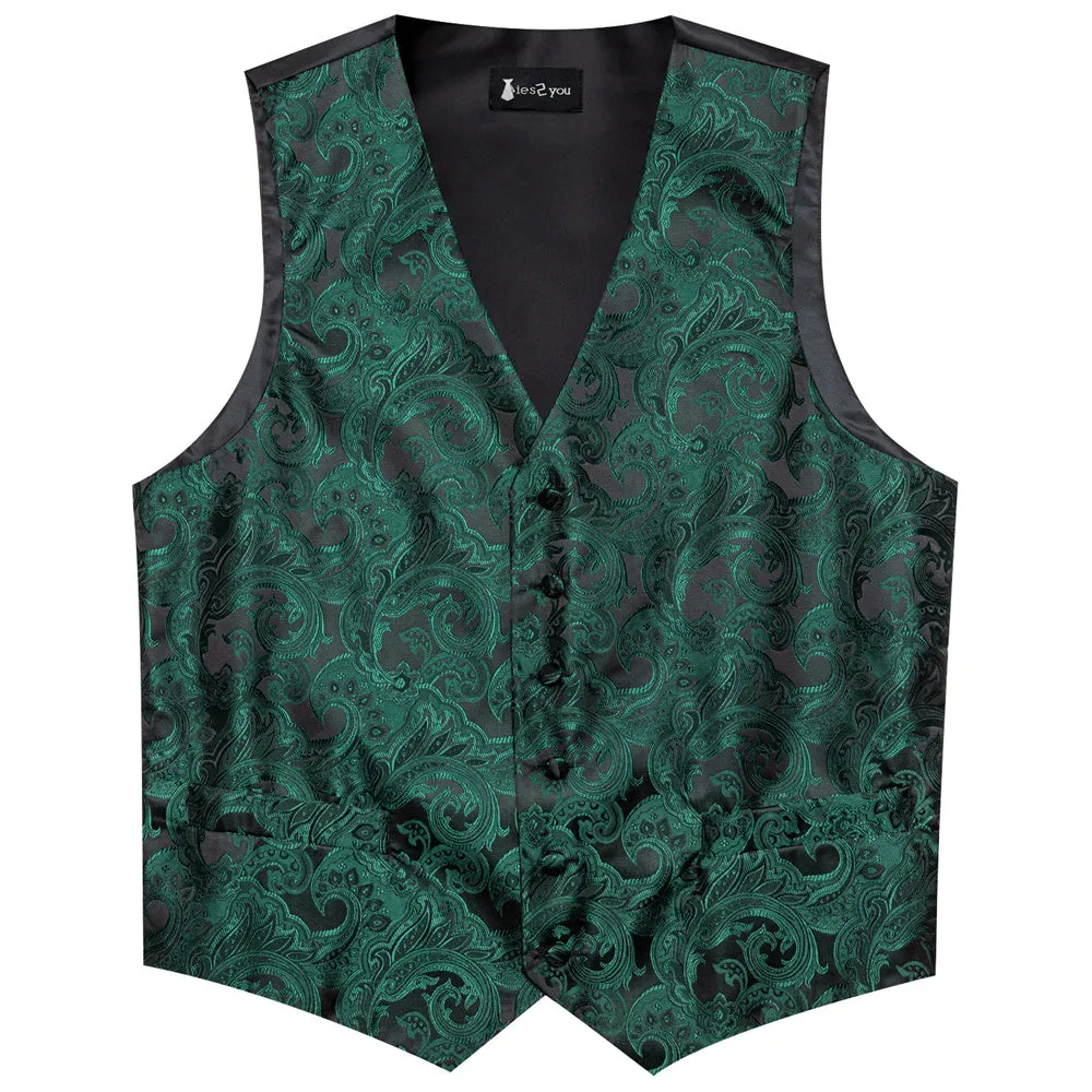 Ties2you Green Paisley Pattern V-Neck Silk Vest Necktie Set sold by Ties2You product image thumbnail 5
