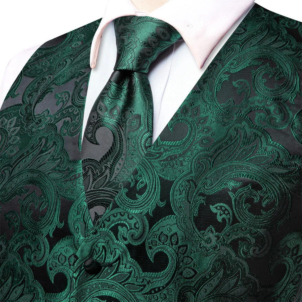Ties2you Green Paisley Pattern V-Neck Silk Vest Necktie Set sold by Ties2You product image thumbnail 4