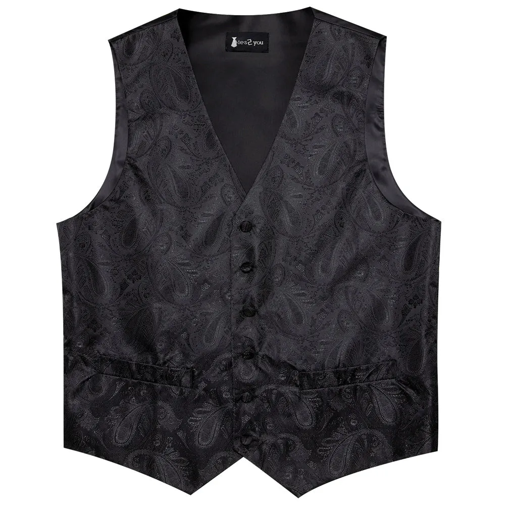 Ties2yo Black Paisley Pattern V-Neck Silk Vest Necktie Set sold by Ties2You product image thumbnail 5