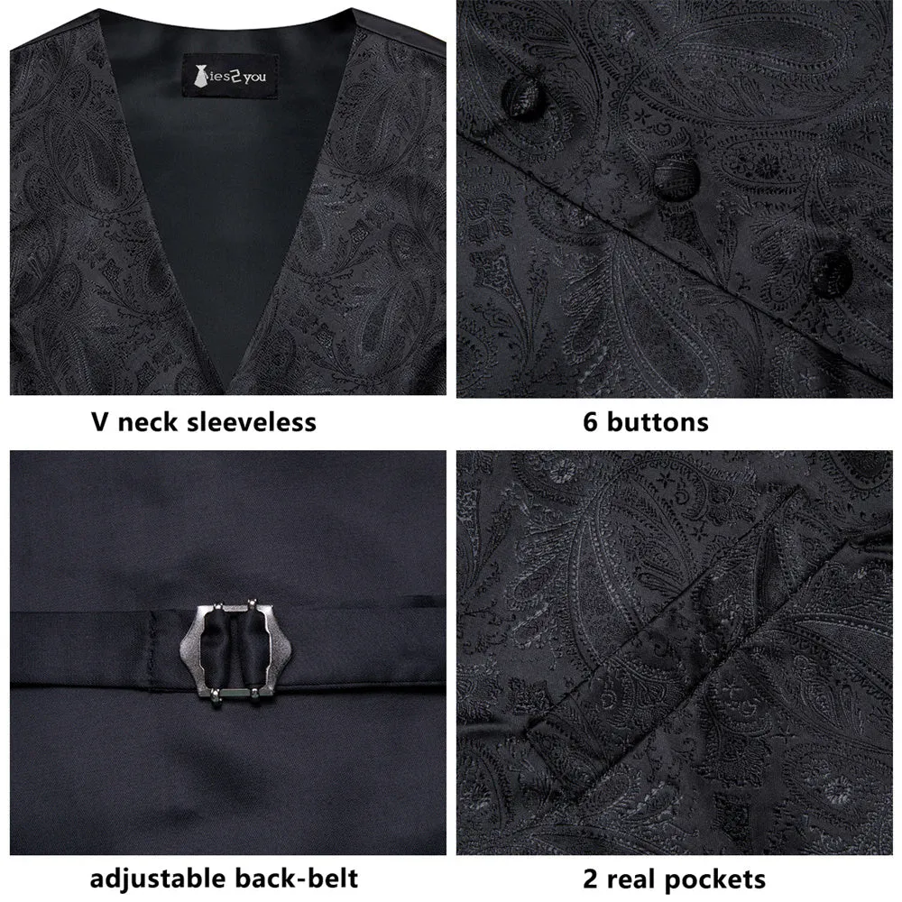 Ties2yo Black Paisley Pattern V-Neck Silk Vest Necktie Set sold by Ties2You product image thumbnail 4