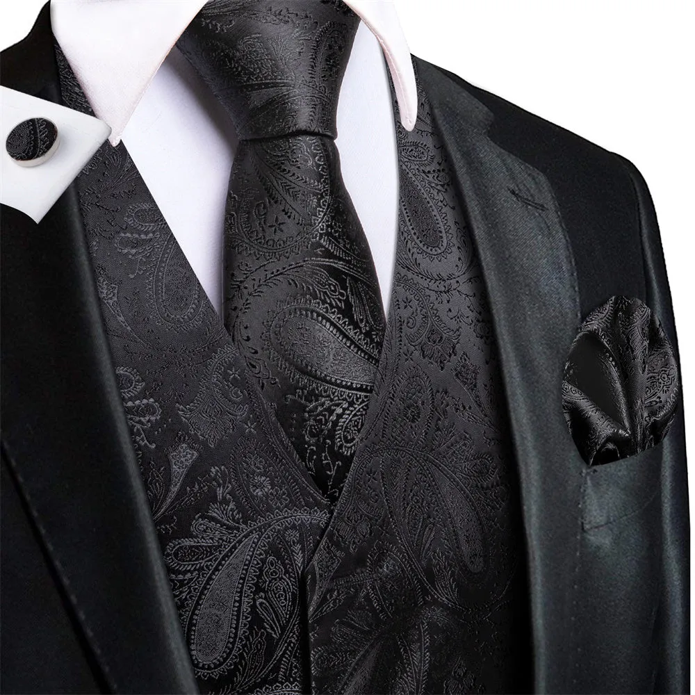 Ties2yo Black Paisley Pattern V-Neck Silk Vest Necktie Set sold by Ties2You product image thumbnail 3