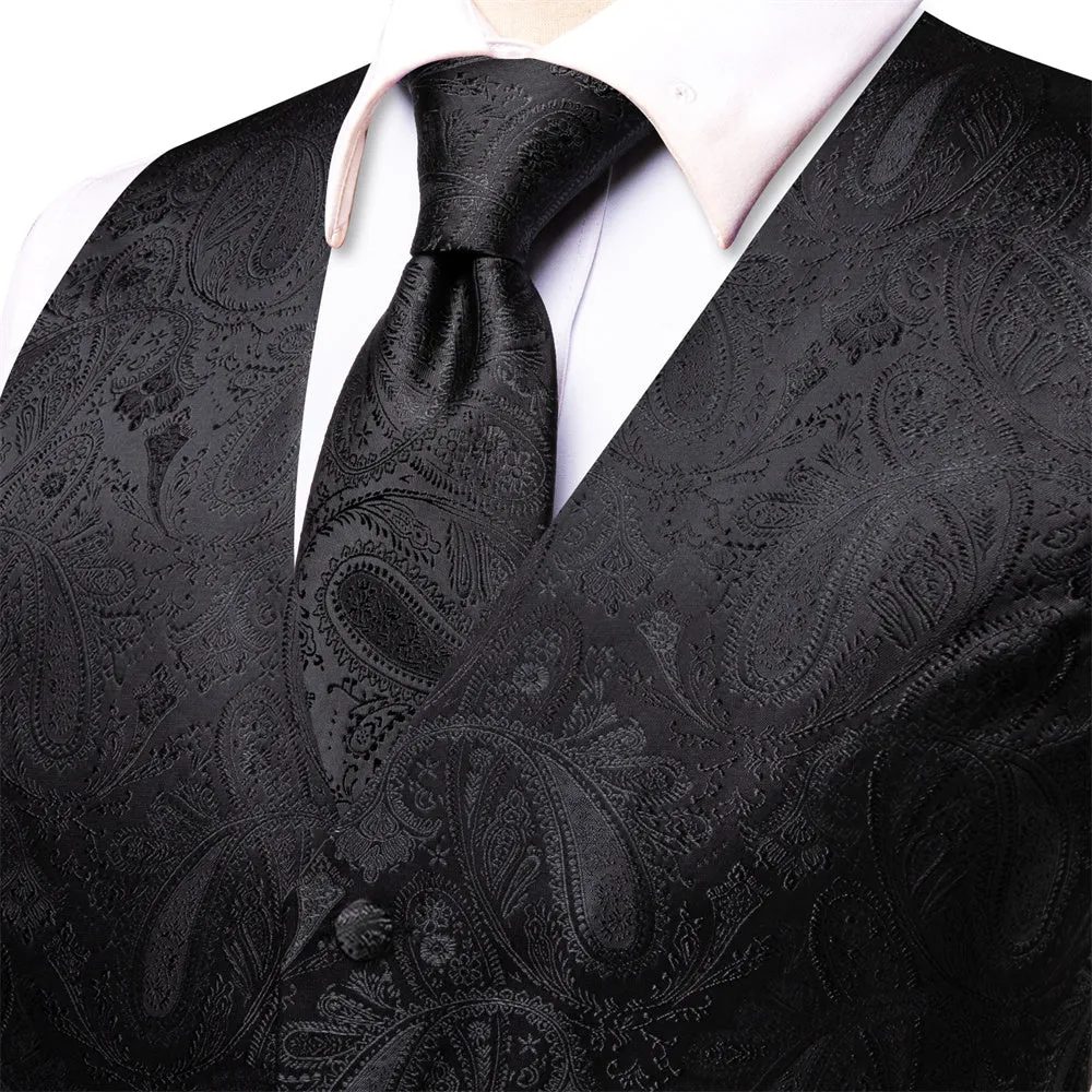 Ties2yo Black Paisley Pattern V-Neck Silk Vest Necktie Set sold by Ties2You product image thumbnail 2