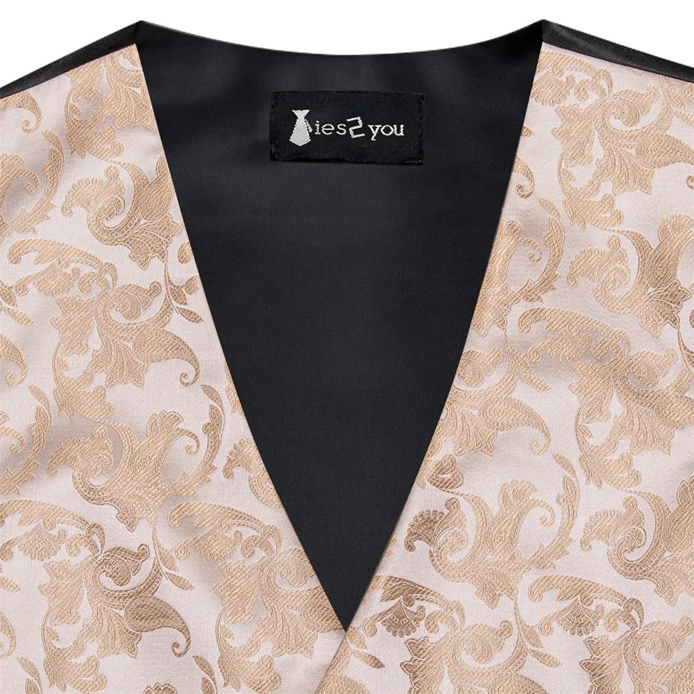 Ties2you Champagne Floral Pattern V-Neck Silk Vest Necktie Set sold by Ties2You product image thumbnail 3
