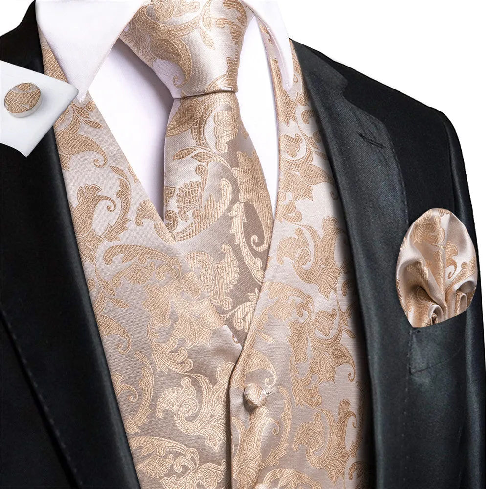 Ties2you Champagne Floral Pattern V-Neck Silk Vest Necktie Set sold by Ties2You product image thumbnail 5