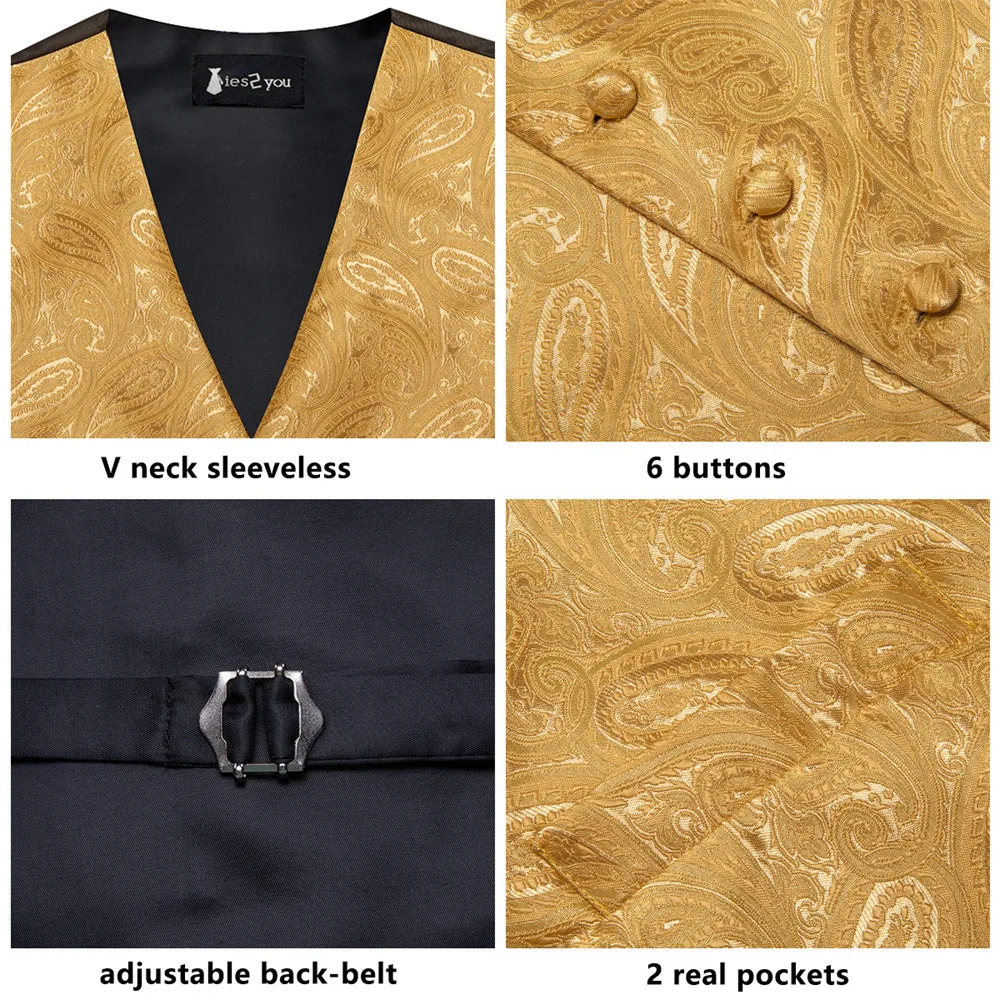 Ties2you Golden Paisley Pattern V-Neck Silk Vest Necktie Set sold by Ties2You product image thumbnail 4