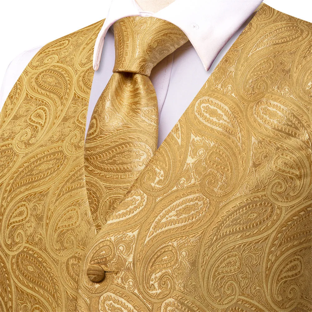 Ties2you Golden Paisley Pattern V-Neck Silk Vest Necktie Set sold by Ties2You product image thumbnail 2