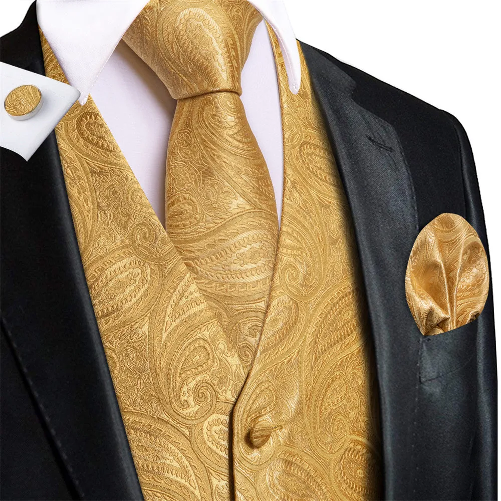 Ties2you Golden Paisley Pattern V-Neck Silk Vest Necktie Set sold by Ties2You product image thumbnail 3