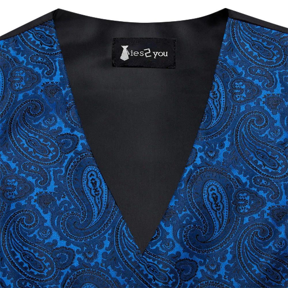 Ties2you Dark Blue Paisley Pattern V-Neck Silk Vest Necktie Set sold by Ties2You product image thumbnail 5