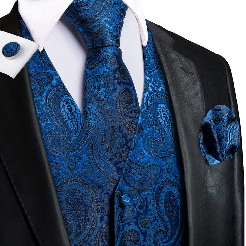 Ties2you Dark Blue Paisley Pattern V-Neck Silk Vest Necktie Set sold by Ties2You product image thumbnail 4