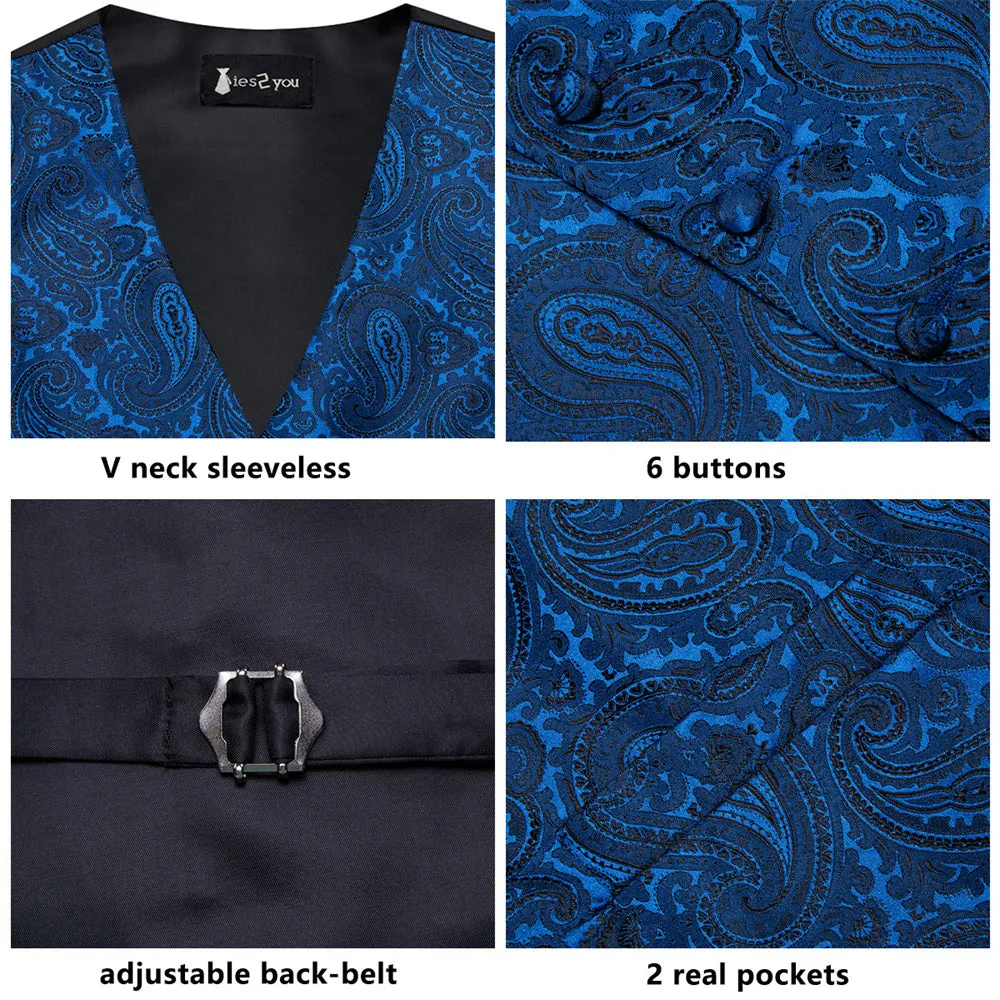Ties2you Dark Blue Paisley Pattern V-Neck Silk Vest Necktie Set sold by Ties2You product image thumbnail 2