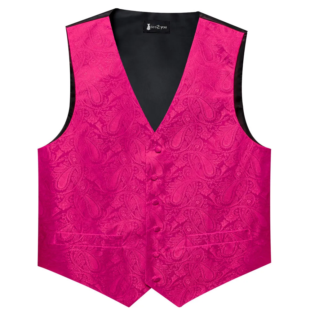 Ties2you Rose Red Paisley Pattern V-Neck Silk Vest Necktie Set sold by Ties2You product image thumbnail 5