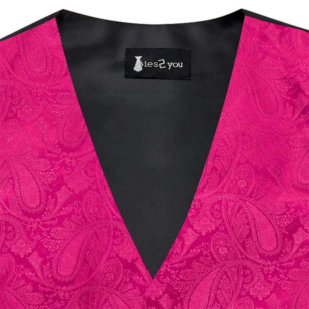 Ties2you Rose Red Paisley Pattern V-Neck Silk Vest Necktie Set sold by Ties2You product image thumbnail 4