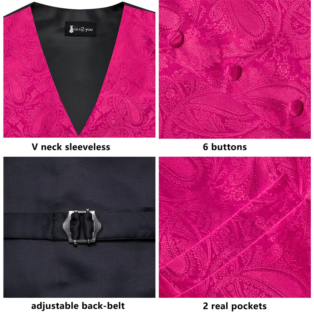 Ties2you Rose Red Paisley Pattern V-Neck Silk Vest Necktie Set sold by Ties2You product image thumbnail 2