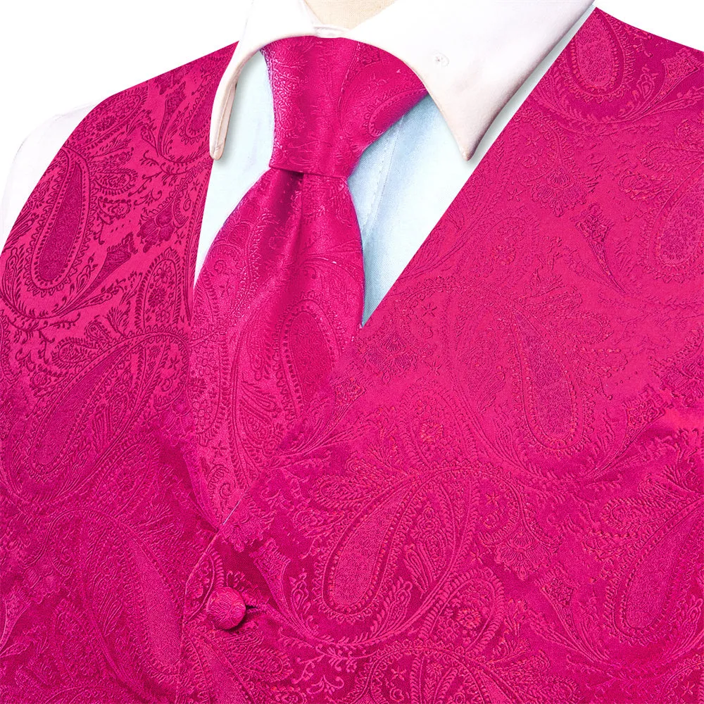 Ties2you Rose Red Paisley Pattern V-Neck Silk Vest Necktie Set sold by Ties2You product image thumbnail 3